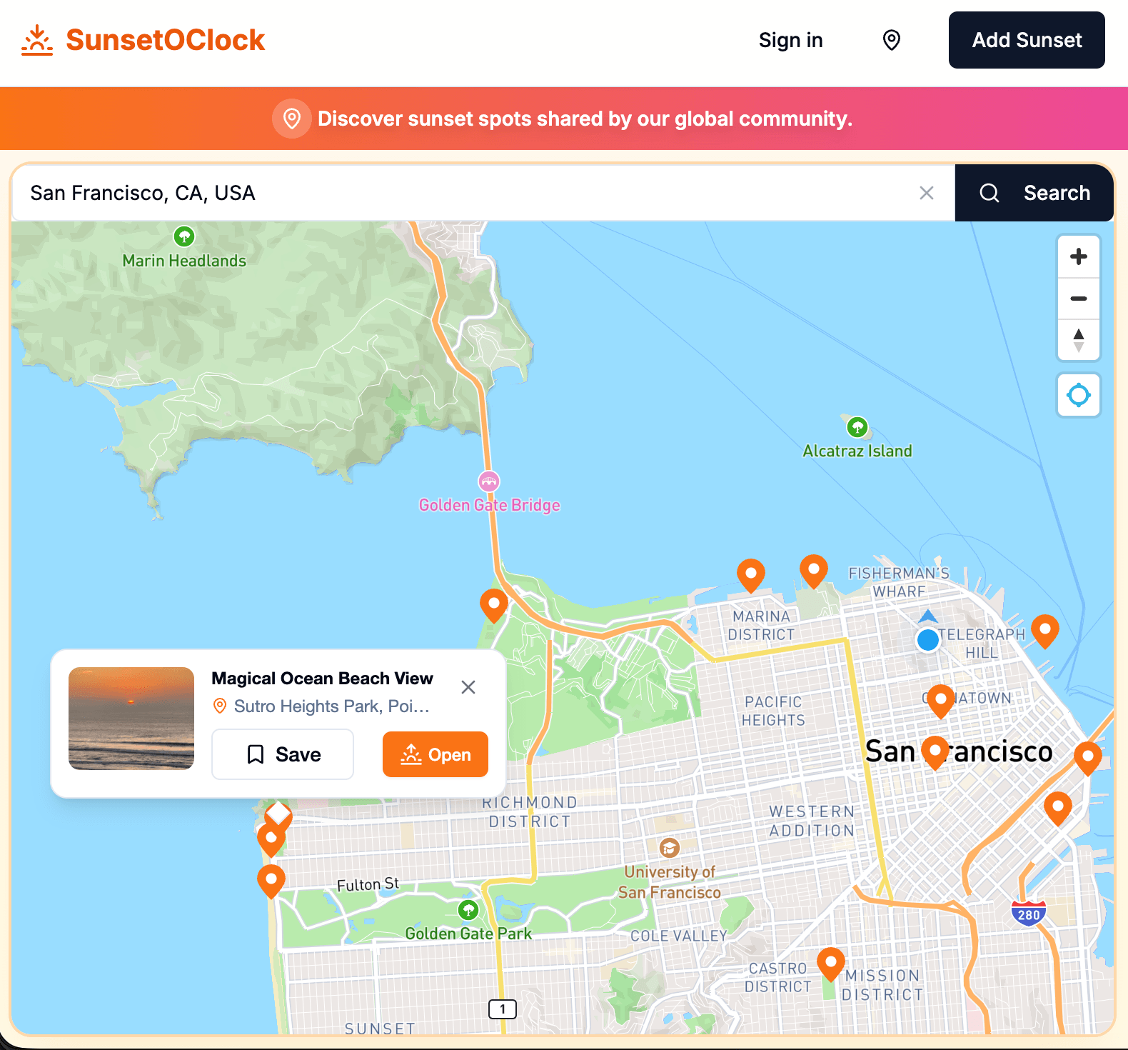 Explore the sunset map